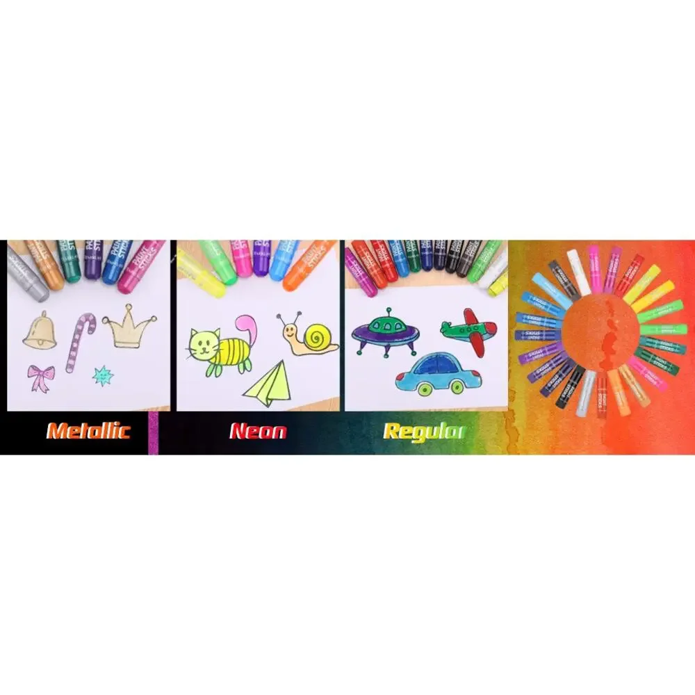 H-TONE 24 Colors Tempera Paint Sticks Washable Twistable Crayons Art New
